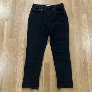 Madewell Women's Black Distressed Knee The Perfect Vintage Cotton Denim Jeans